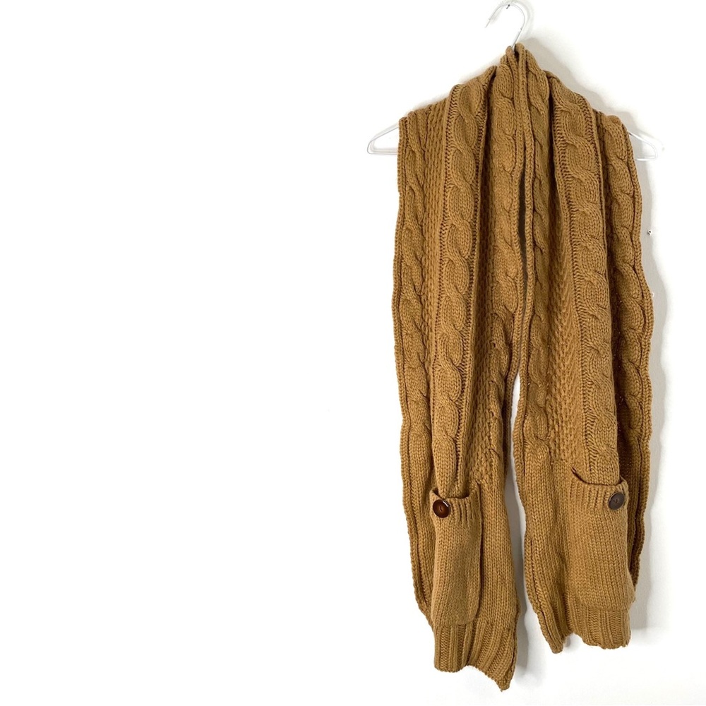 J. Crew Camel Brown Cable Knit Button Pocket Scarf